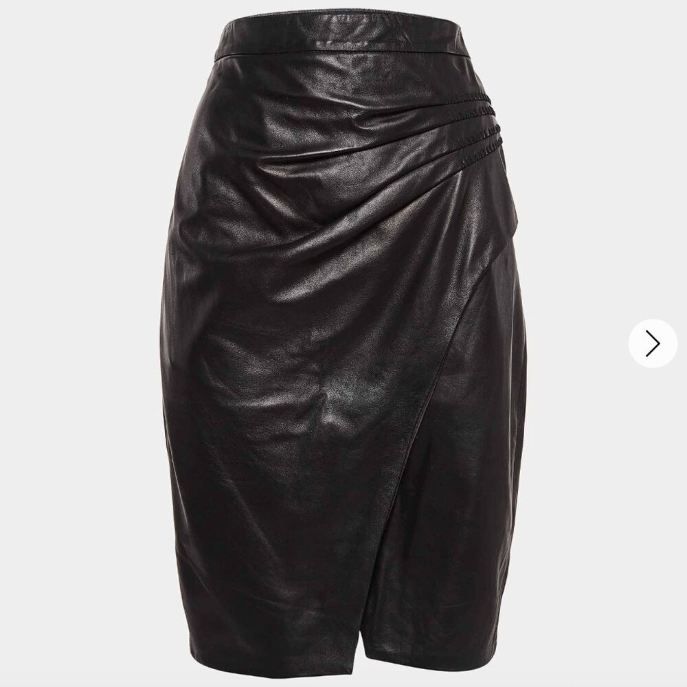 NWT L'AGENCE 100% Lambskin Leather Pleated Black Pencil Skirt Black Size 2